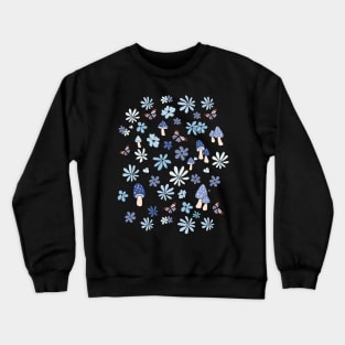 Light Blue Flowers Butterflies and Mushrooms Cottagecore Aesthetic Crewneck Sweatshirt